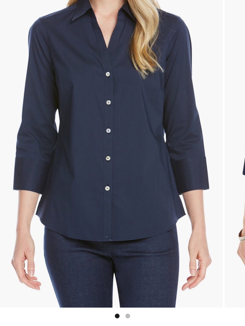 Foxcroft Mary Women's Navy Button-Front Shirt Classic Collared Top Non Iron Lge